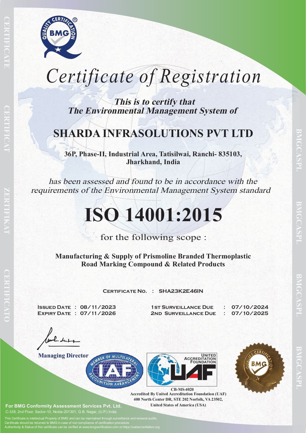 ISO 14001:2015 Certificate